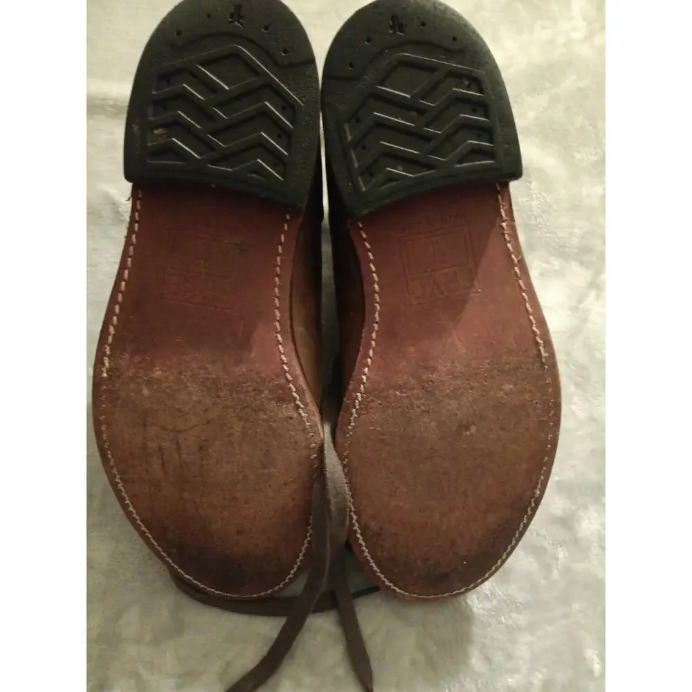 Frye Men's Boots WALTER Sz 10 Lace-Up USA Made Tan Brown Moc Toe Leather 81701